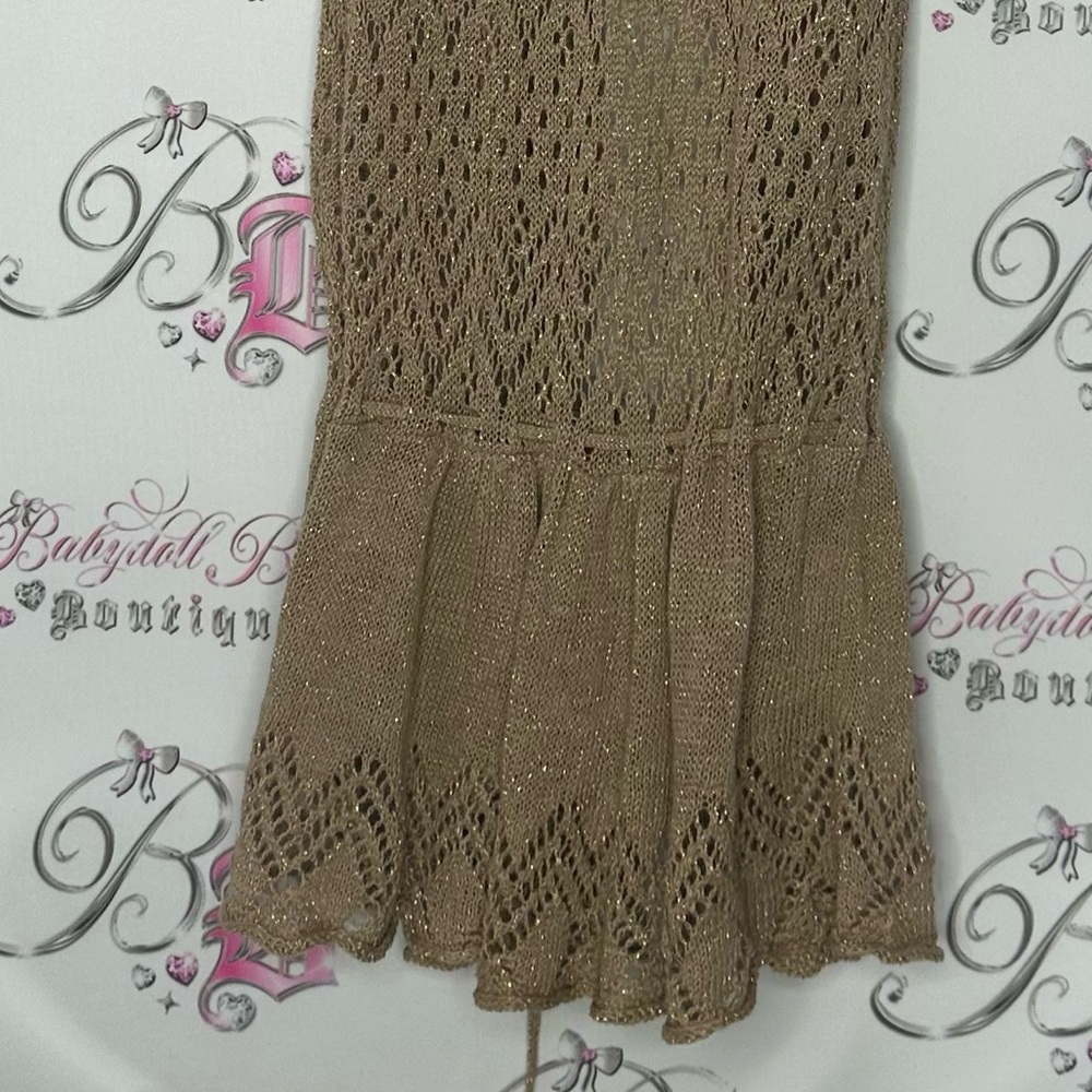 Klein plus dress coverup knit sparkly gold Brown Crochet Sleeveless Dress - Picture 4 of 9